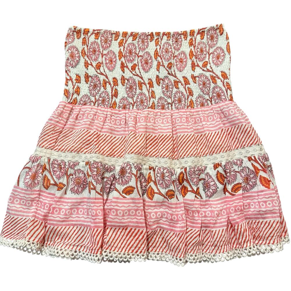 Bell by Alicia Bell, pink/red Mandy smocked skirt, lace detail, Size S